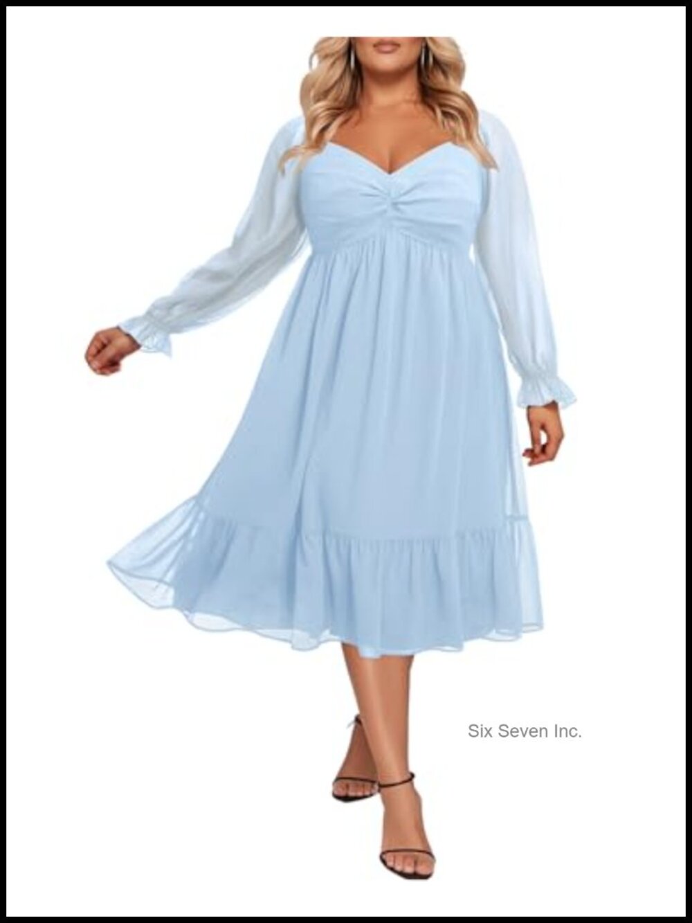 Plus Size Chiffon Sweetheart A-Line Midi Dress, Wedding Guest